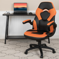 Flash Furniture CH-00095-OR-GG X10 Gaming Chair Racing Office Ergonomic Computer PC Adjustable Swivel Chair with Flip-up Arms, Orange/Black LeatherSoft